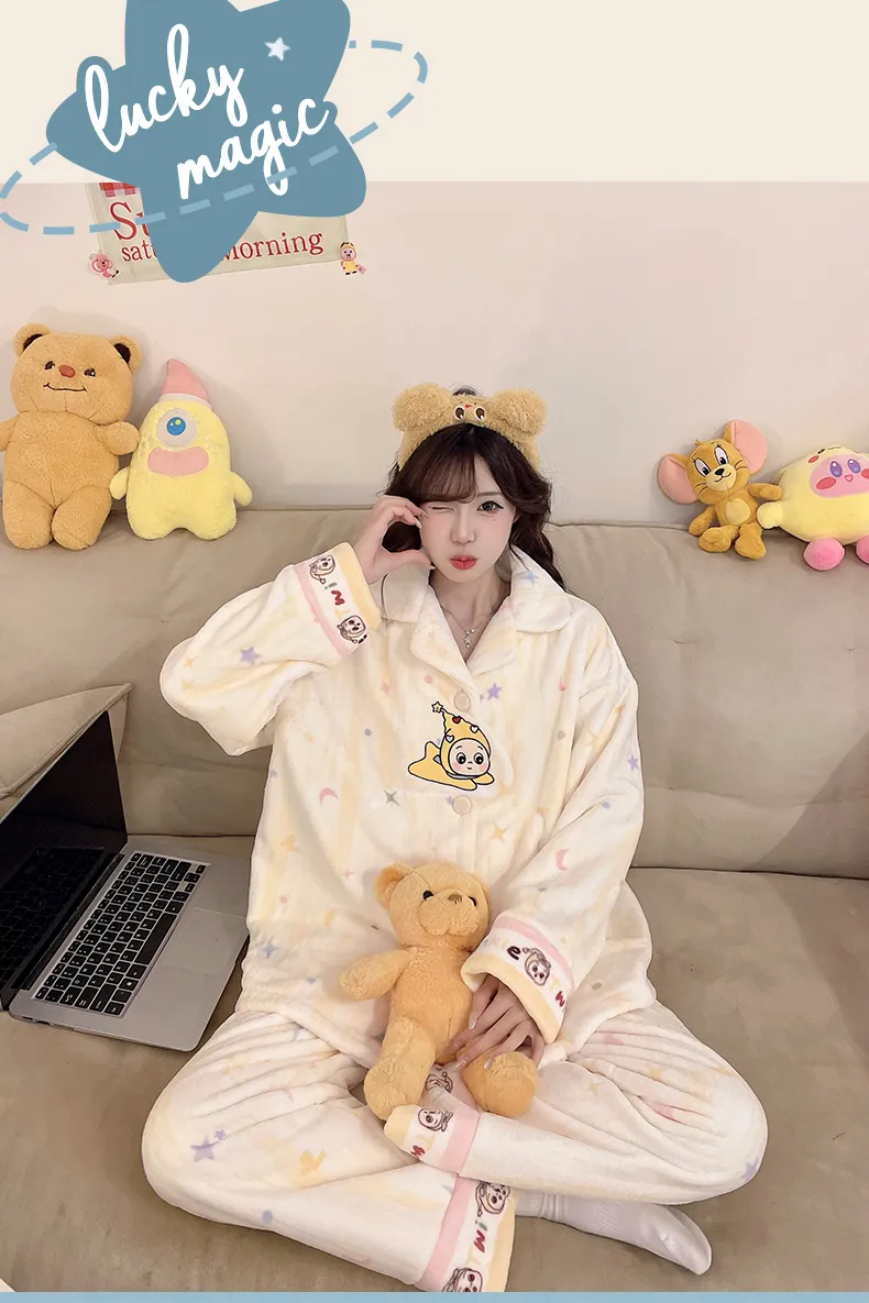 2026 신상 겨울 플란넬 파자마 여성 카라 오픈 카디건 세트 루즈핏 소녀 홈웨어 · 도매 · OEM · 전 세계 배송 - Detail 10
