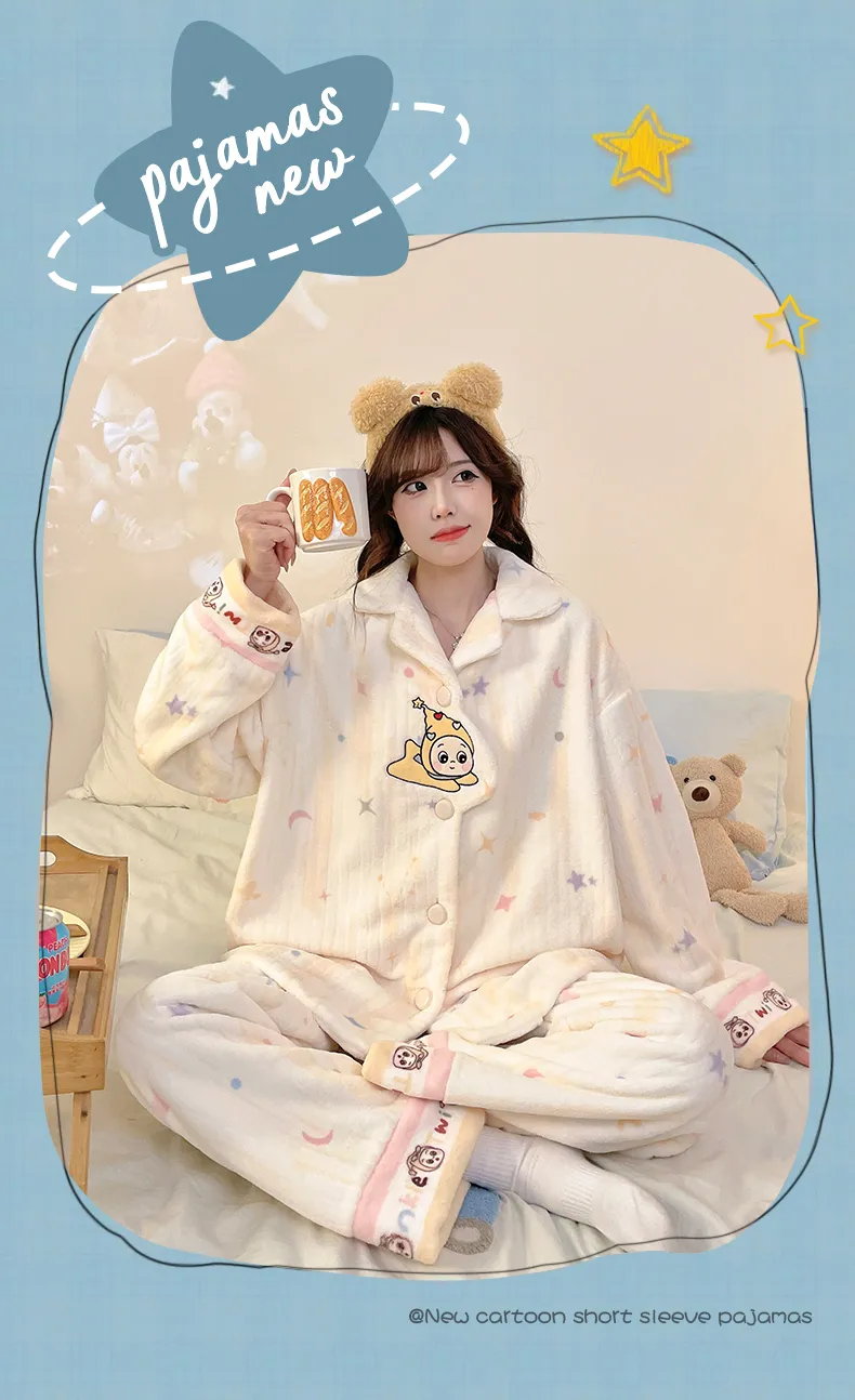 2026 신상 겨울 플란넬 파자마 여성 카라 오픈 카디건 세트 루즈핏 소녀 홈웨어 · 도매 · OEM · 전 세계 배송 - Detail 2