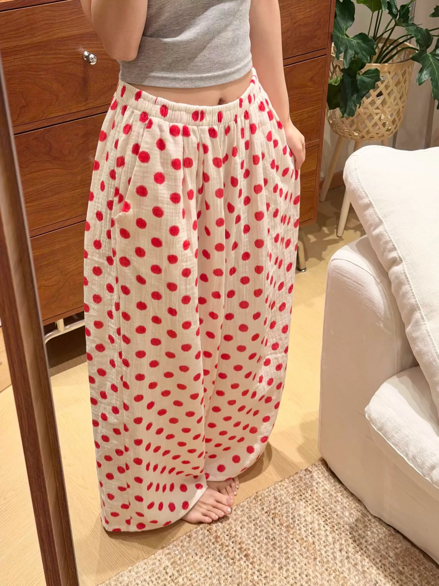 8222 Red Polka Dot Pants Double Pockets Influencer Style Lounge Pants Korean Version Pajama Women's Outerwear Air Conditioning Pants Homewear · Wholesale · OEM · Worldwide Shipping - View 4