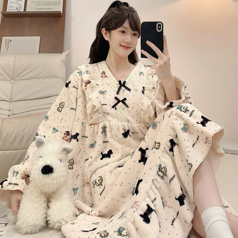レディース冬用フランネルプリントワンピースパジャマ ゆったり大きいサイズ 120kgまで対応 M-5XL · 卸売 · OEM · 世界へ発送 - View 3