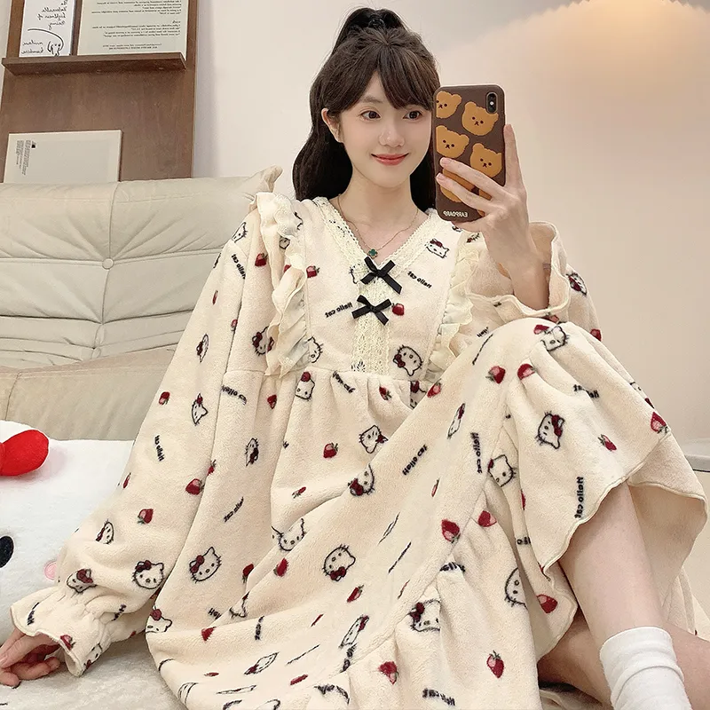 レディース冬用フランネルプリントワンピースパジャマ ゆったり大きいサイズ 120kgまで対応 M-5XL · 卸売 · OEM · 世界へ発送 - View 4