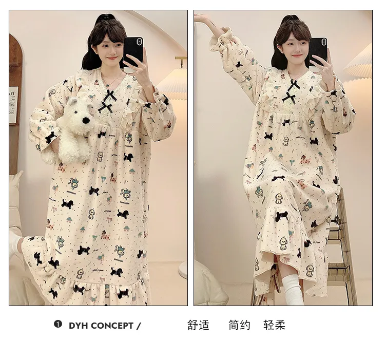 レディース冬用フランネルプリントワンピースパジャマ ゆったり大きいサイズ 120kgまで対応 M-5XL · 卸売 · OEM · 世界へ発送 - Detail 24