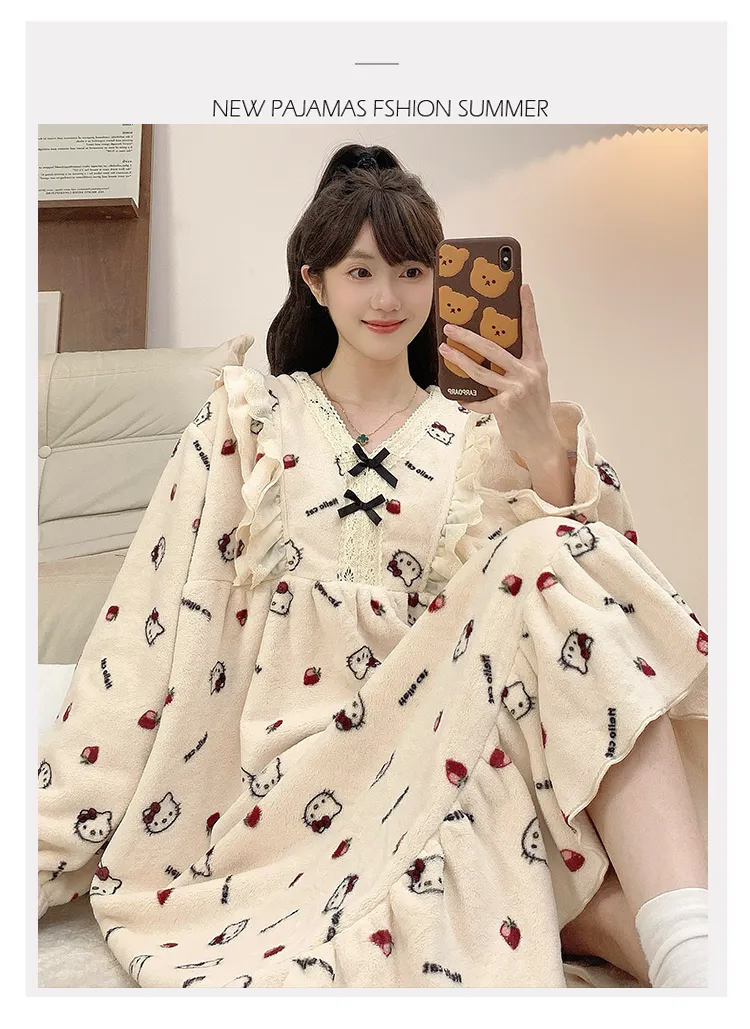 レディース冬用フランネルプリントワンピースパジャマ ゆったり大きいサイズ 120kgまで対応 M-5XL · 卸売 · OEM · 世界へ発送 - Detail 8