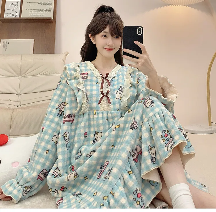 レディース冬用フランネルプリントワンピースパジャマ ゆったり大きいサイズ 120kgまで対応 M-5XL · 卸売 · OEM · 世界へ発送 - Detail 21