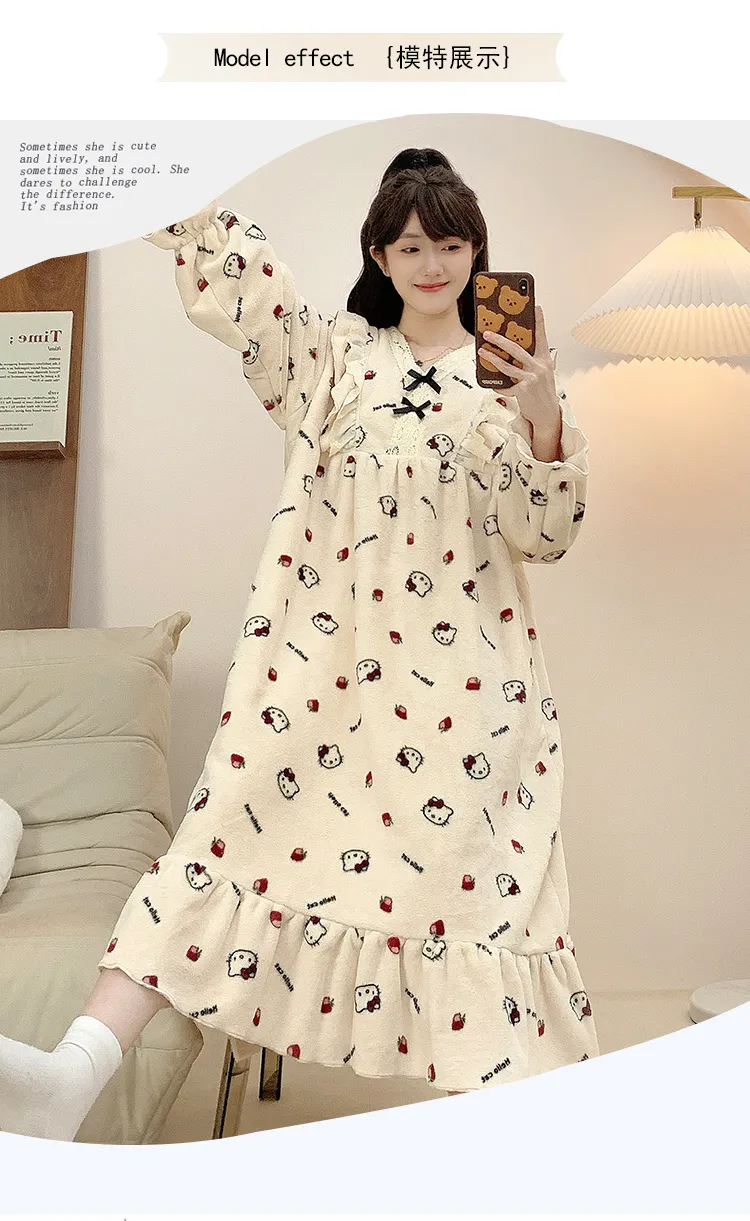 レディース冬用フランネルプリントワンピースパジャマ ゆったり大きいサイズ 120kgまで対応 M-5XL · 卸売 · OEM · 世界へ発送 - Detail 6