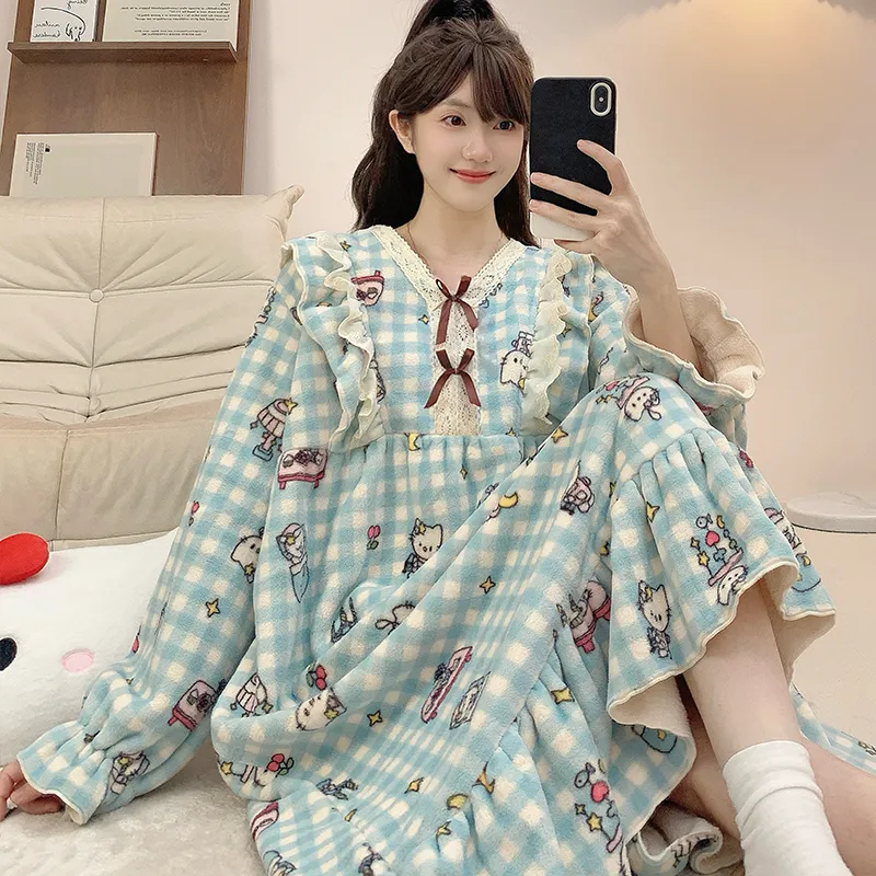 Women's Winter Flannel Printed Nightgown, Loose Plus Size Fits up to 120 kg, Sizes M-5XL · Wholesale · OEM · Worldwide Shipping