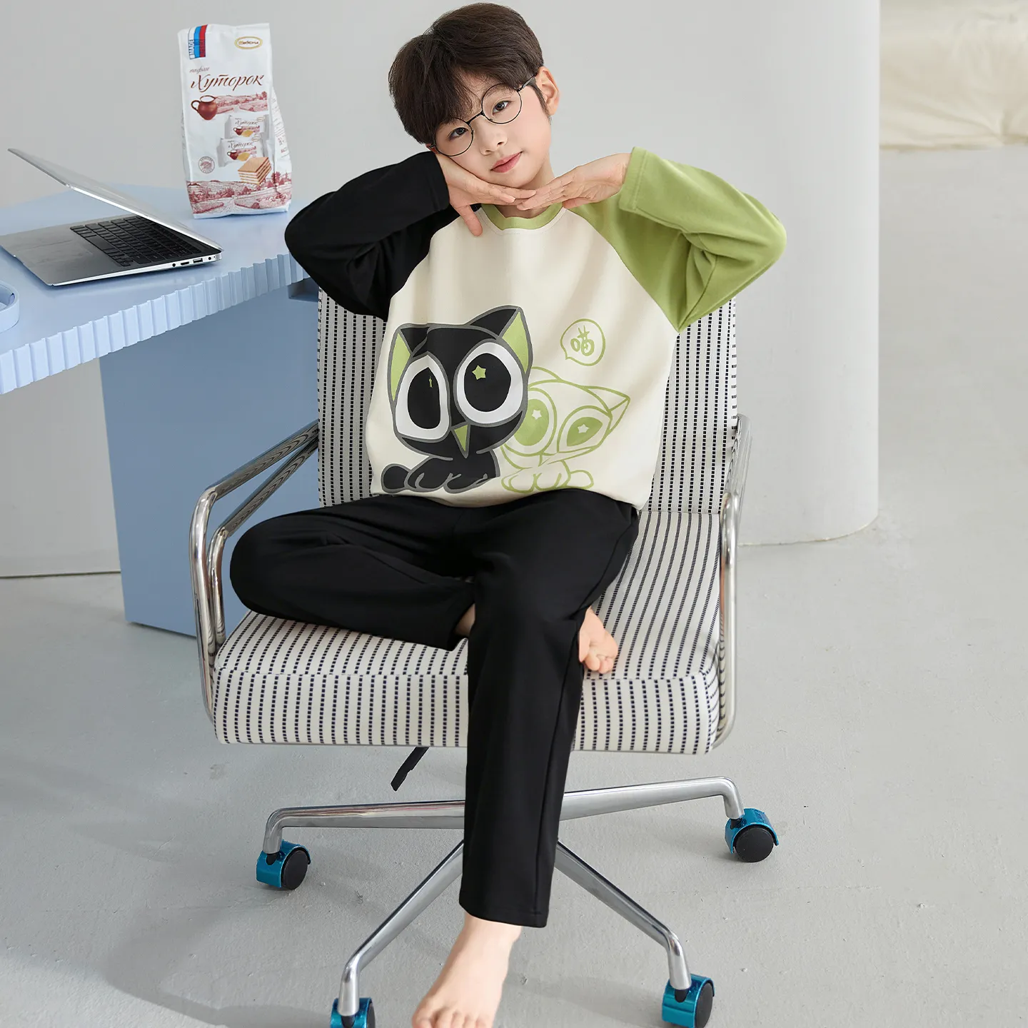 Boys' Pure Cotton Pajama Set, Thin Long Sleeve Spring/Autumn & Summer Loungewear for Ages 12-15 · Wholesale · OEM · Worldwide Shipping - View 3