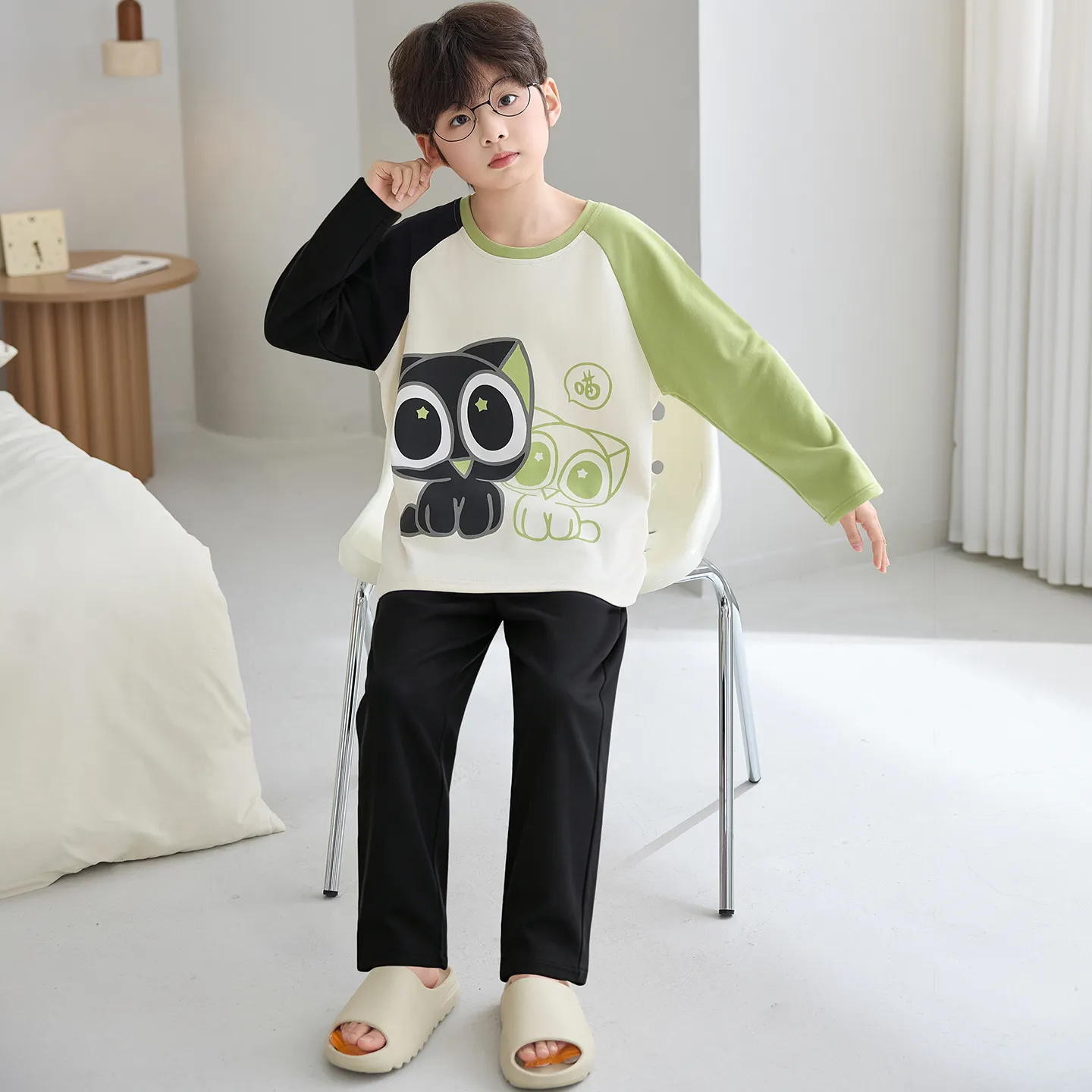 Boys' Pure Cotton Pajama Set, Thin Long Sleeve Spring/Autumn & Summer Loungewear for Ages 12-15 · Wholesale · OEM · Worldwide Shipping - View 1