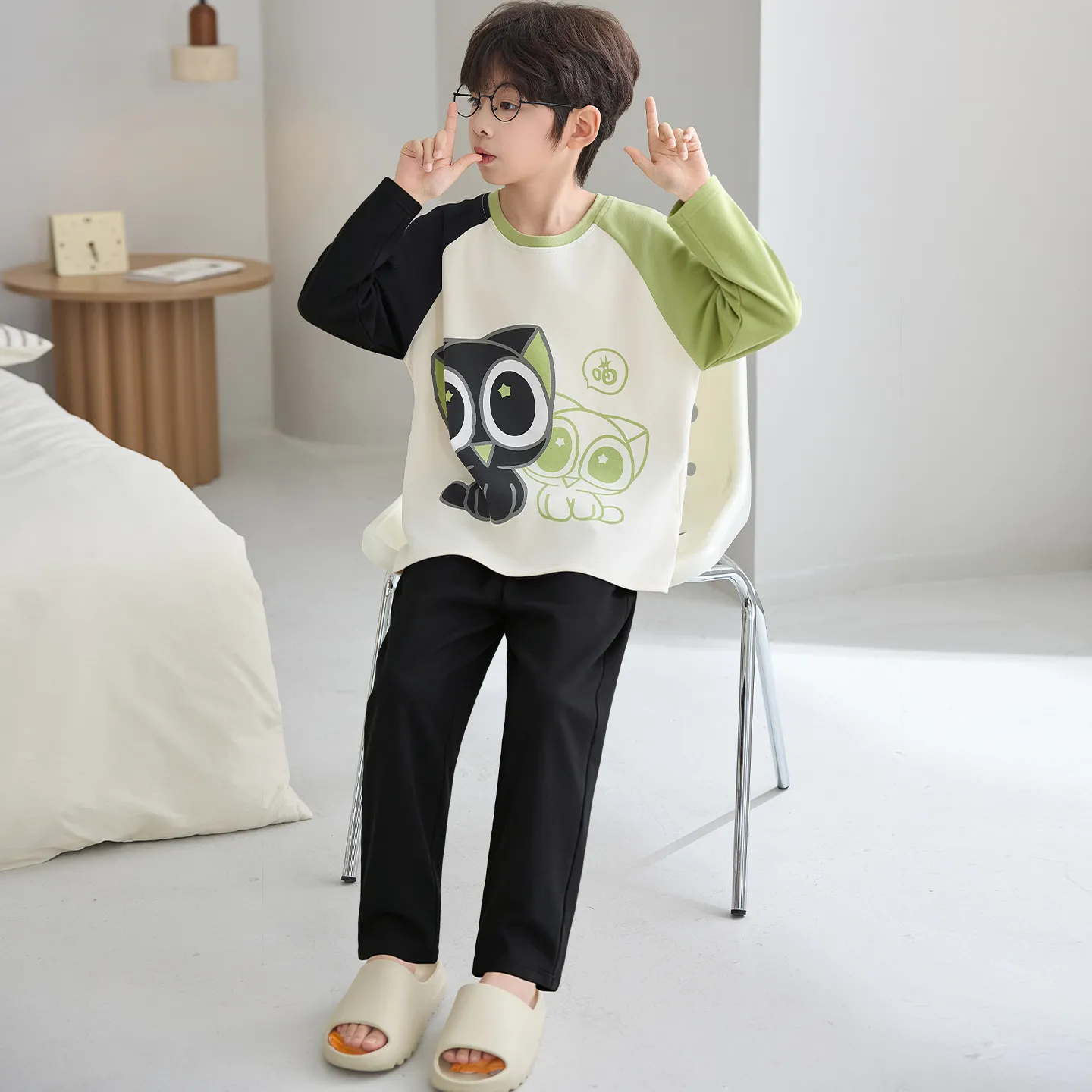 Boys' Pure Cotton Pajama Set, Thin Long Sleeve Spring/Autumn & Summer Loungewear for Ages 12-15 · Wholesale · OEM · Worldwide Shipping - View 2