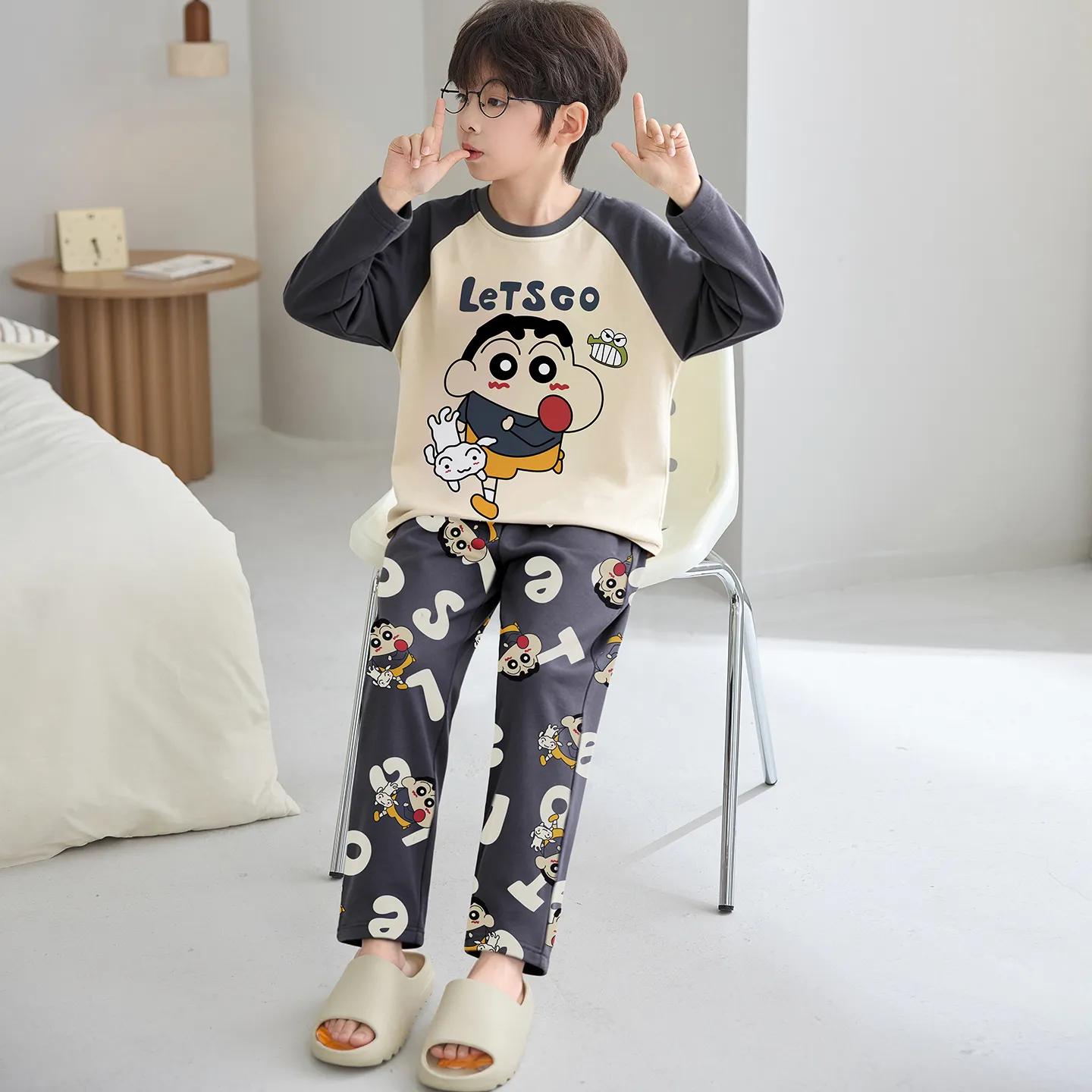 Boys' Pure Cotton Pajama Set, Thin Long Sleeve Spring/Autumn & Summer Loungewear for Ages 12-15 · Wholesale · OEM · Worldwide Shipping - View 2