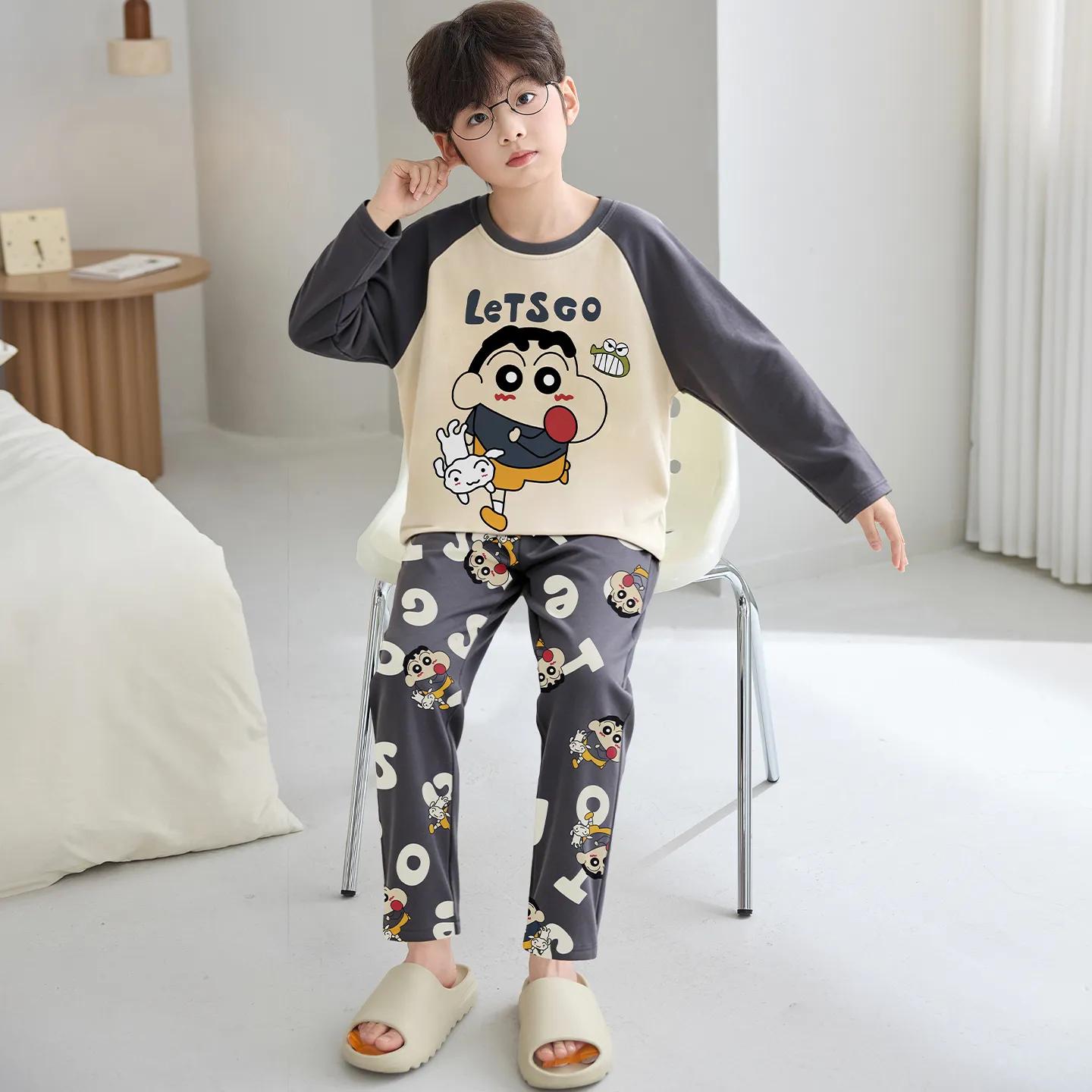 Boys' Pure Cotton Pajama Set, Thin Long Sleeve Spring/Autumn & Summer Loungewear for Ages 12-15 · Wholesale · OEM · Worldwide Shipping - View 3