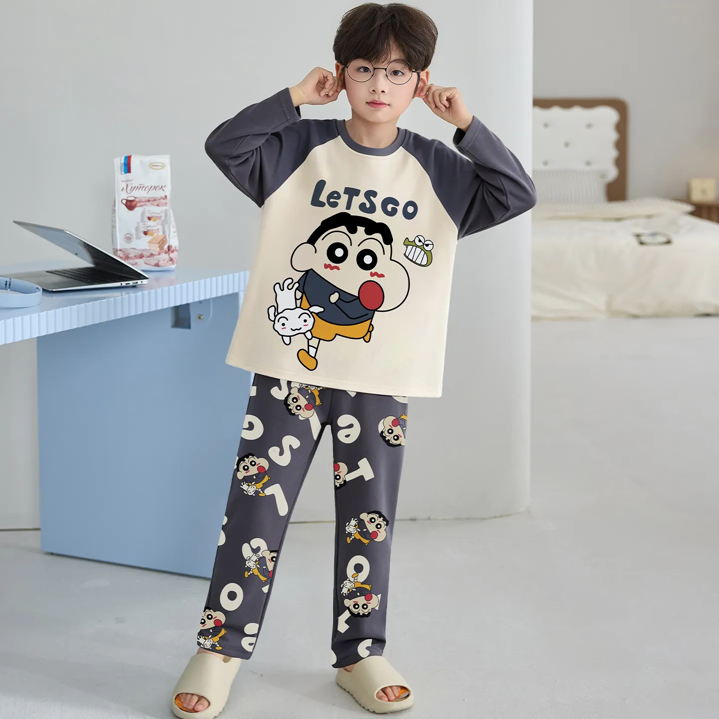 Boys' Pure Cotton Pajama Set, Thin Long Sleeve Spring/Autumn & Summer Loungewear for Ages 12-15 · Wholesale · OEM · Worldwide Shipping - View 4