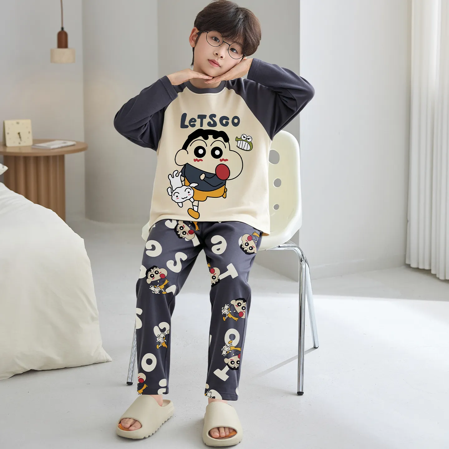 Boys' Pure Cotton Pajama Set, Thin Long Sleeve Spring/Autumn & Summer Loungewear for Ages 12-15 · Wholesale · OEM · Worldwide Shipping - View 1