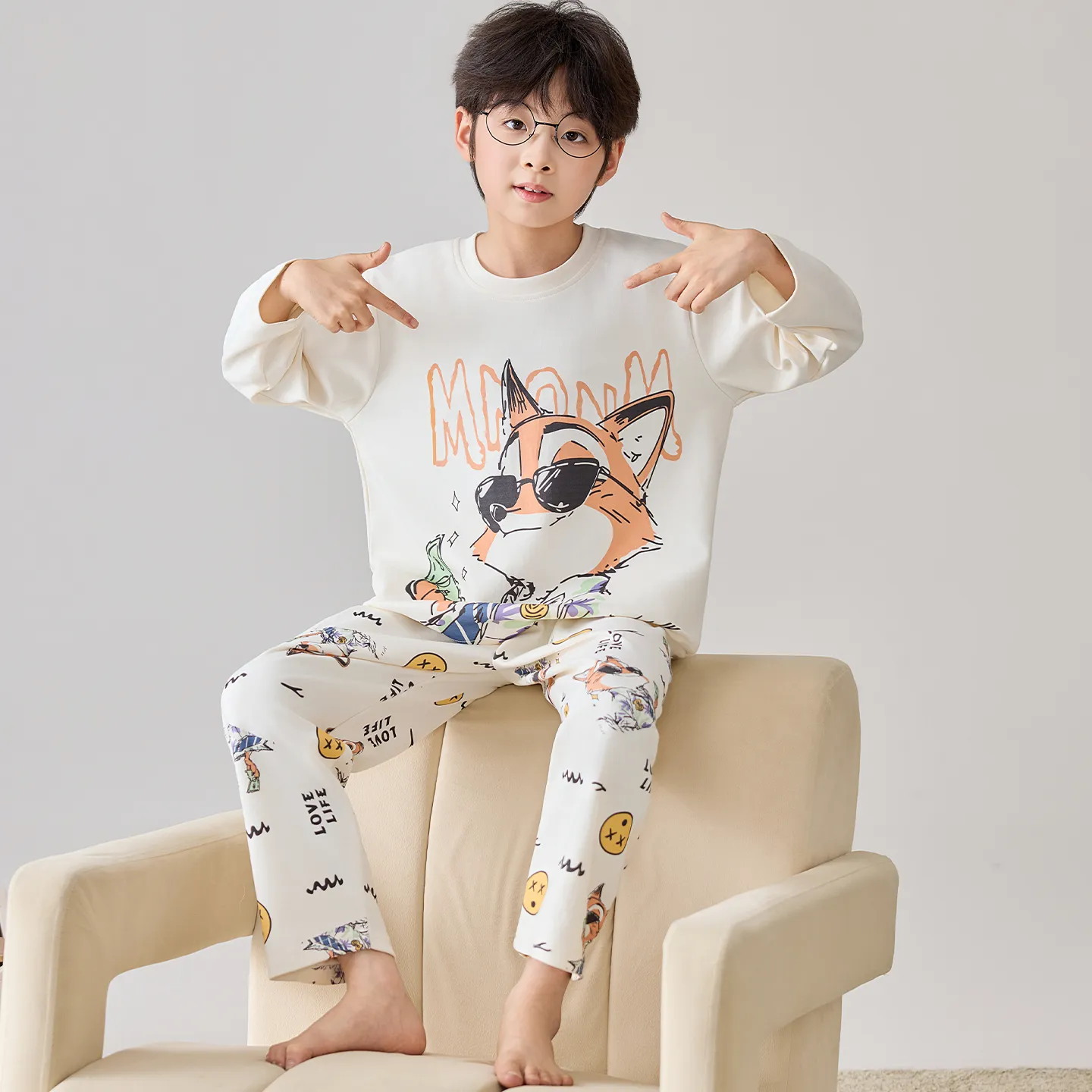 Boys' Pure Cotton Pajama Set, Thin Long Sleeve Spring/Autumn & Summer Loungewear for Ages 12-15 · Wholesale · OEM · Worldwide Shipping - View 2