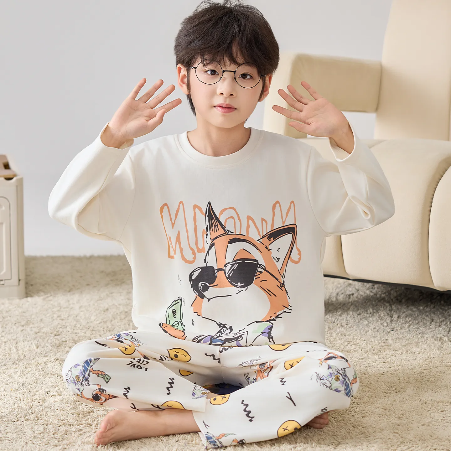 Boys' Pure Cotton Pajama Set, Thin Long Sleeve Spring/Autumn & Summer Loungewear for Ages 12-15 · Wholesale · OEM · Worldwide Shipping - View 1