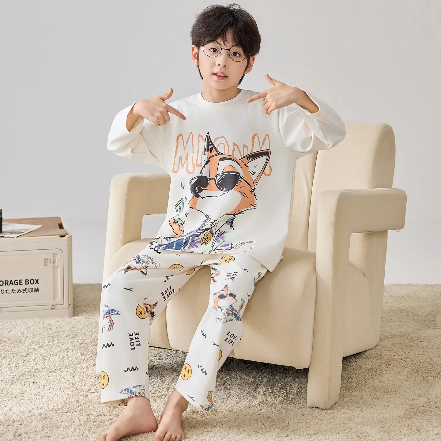 Boys' Pure Cotton Pajama Set, Thin Long Sleeve Spring/Autumn & Summer Loungewear for Ages 12-15 · Wholesale · OEM · Worldwide Shipping - View 3