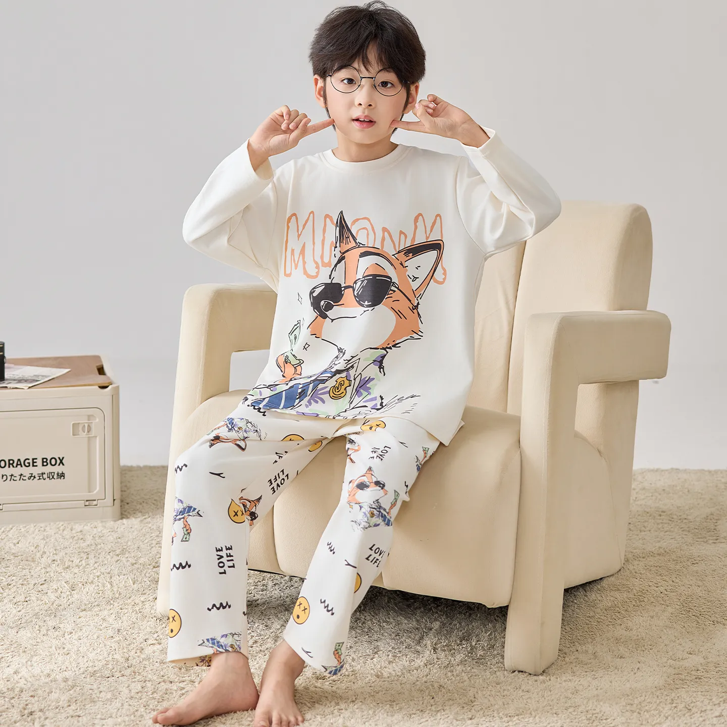 Boys' Pure Cotton Pajama Set, Thin Long Sleeve Spring/Autumn & Summer Loungewear for Ages 12-15 · Wholesale · OEM · Worldwide Shipping - View 4