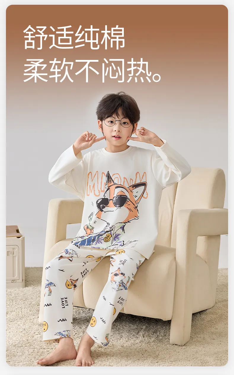 Boys' Pure Cotton Pajama Set, Thin Long Sleeve Spring/Autumn & Summer Loungewear for Ages 12-15 · Wholesale · OEM · Worldwide Shipping - Detail 10