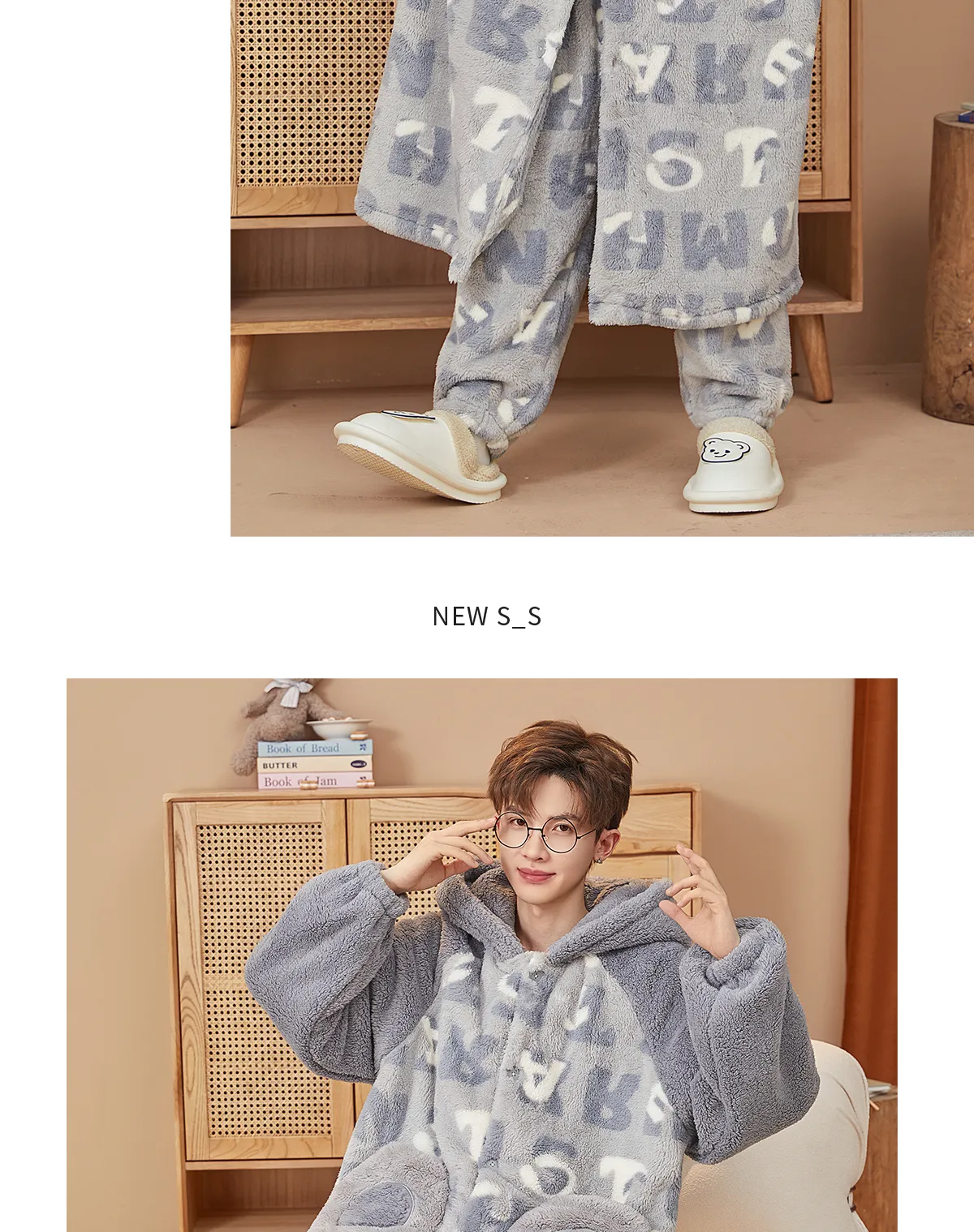 Nouveauté 2026 Ensemble de pyjama en polaire pour homme, modèle automne-hiver, robe de chambre doublée et épaissie, vêtement d'intérieur portable à l'extérieur · Grossiste · OEM · Mondial - Detail 11