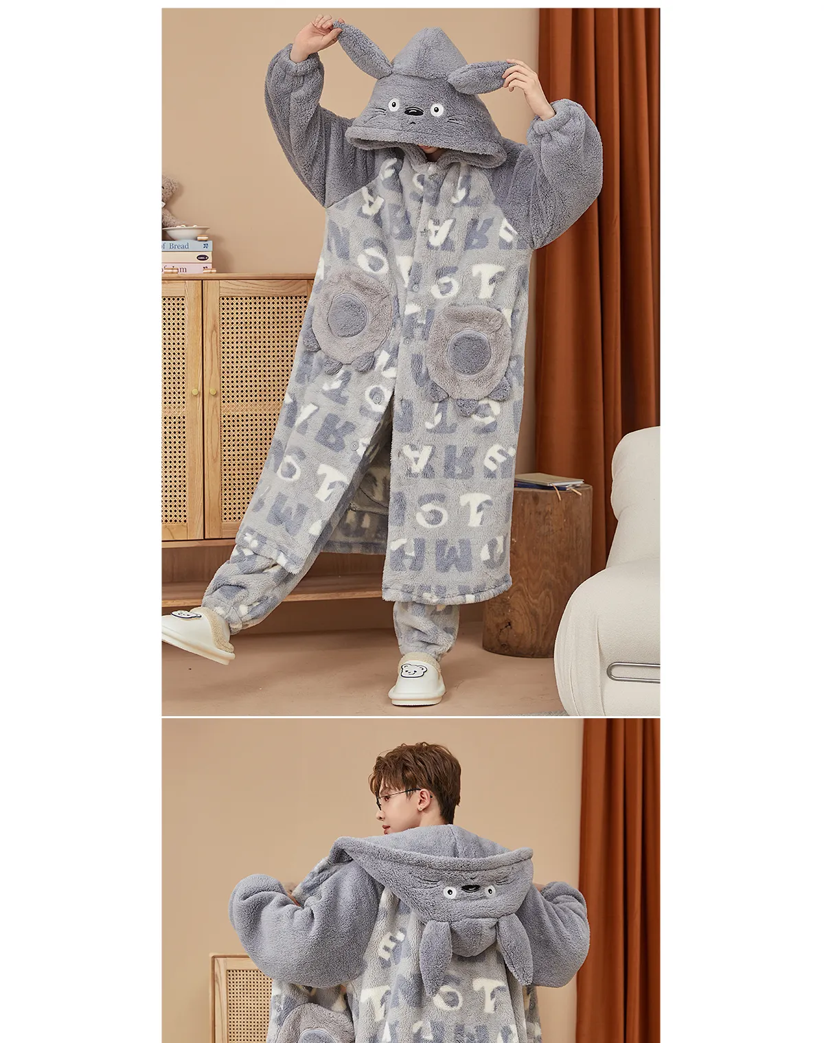Nouveauté 2026 Ensemble de pyjama en polaire pour homme, modèle automne-hiver, robe de chambre doublée et épaissie, vêtement d'intérieur portable à l'extérieur · Grossiste · OEM · Mondial - Detail 6