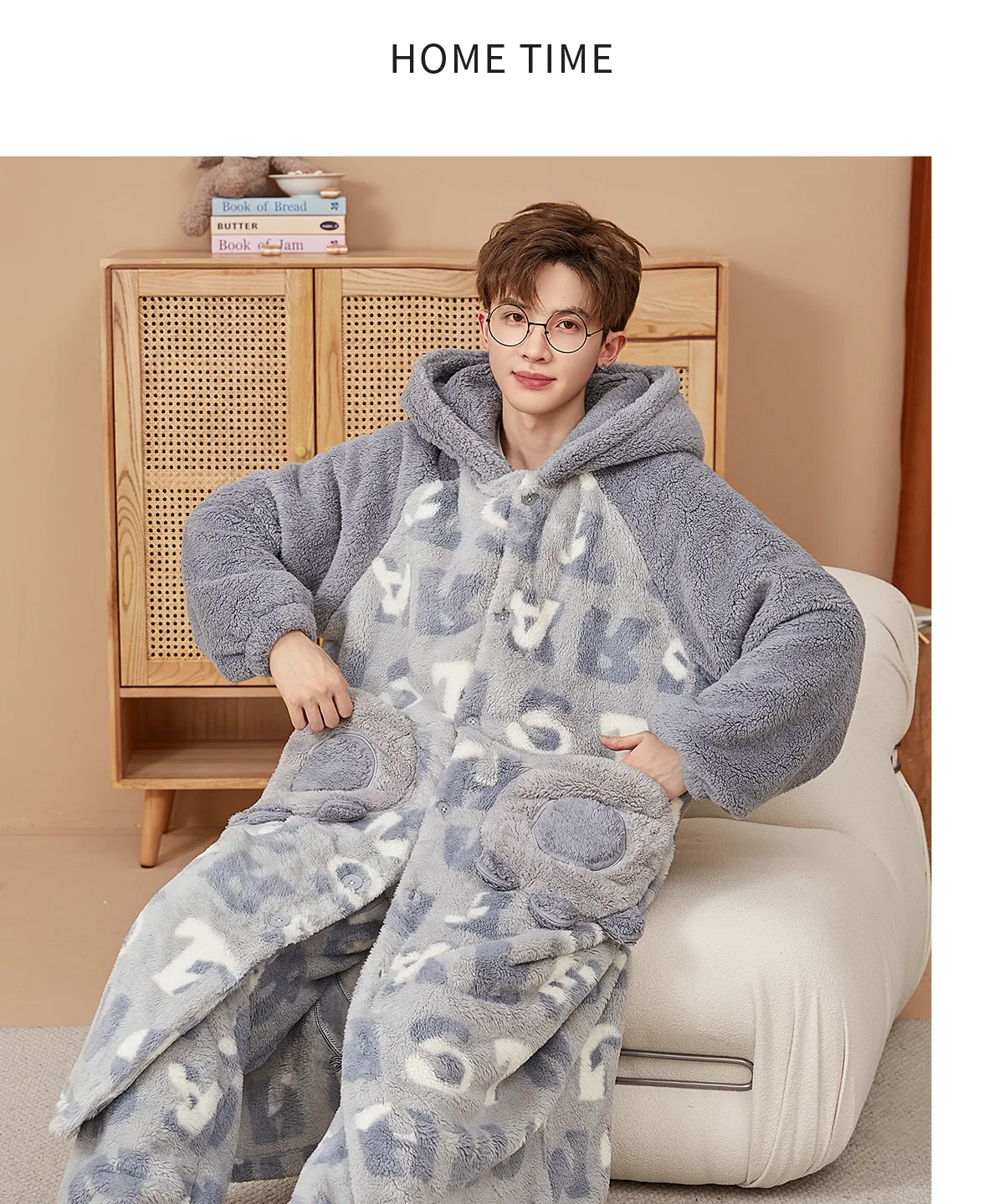 Nouveauté 2026 Ensemble de pyjama en polaire pour homme, modèle automne-hiver, robe de chambre doublée et épaissie, vêtement d'intérieur portable à l'extérieur · Grossiste · OEM · Mondial - Detail 9