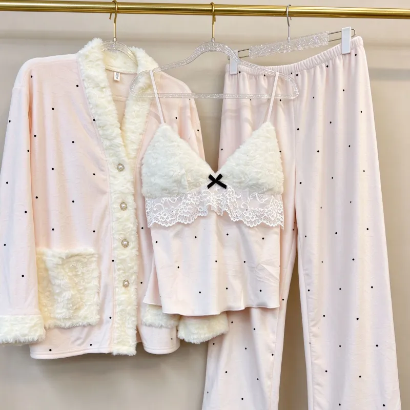 Winter Thickened Island Velvet Three-Piece Pajama Set for Women Lace Young Girl Long Sleeve Plush Loungewear Pastoral Rabbit Set · Wholesale · OEM · Worldwide Shipping - View 3