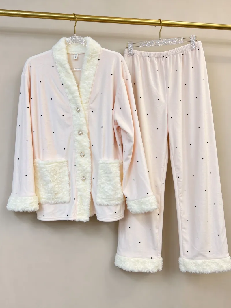 Winter Thickened Island Velvet Three-Piece Pajama Set for Women Lace Young Girl Long Sleeve Plush Loungewear Pastoral Rabbit Set · Wholesale · OEM · Worldwide Shipping - Detail 3