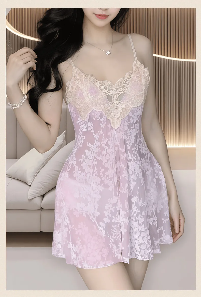 Sexy Women's Burnout Velvet Camisole Nightgown with Lace and Padding, Charming Innocent-Style Premium Loungewear · Wholesale · OEM · Worldwide Shipping - Detail 16