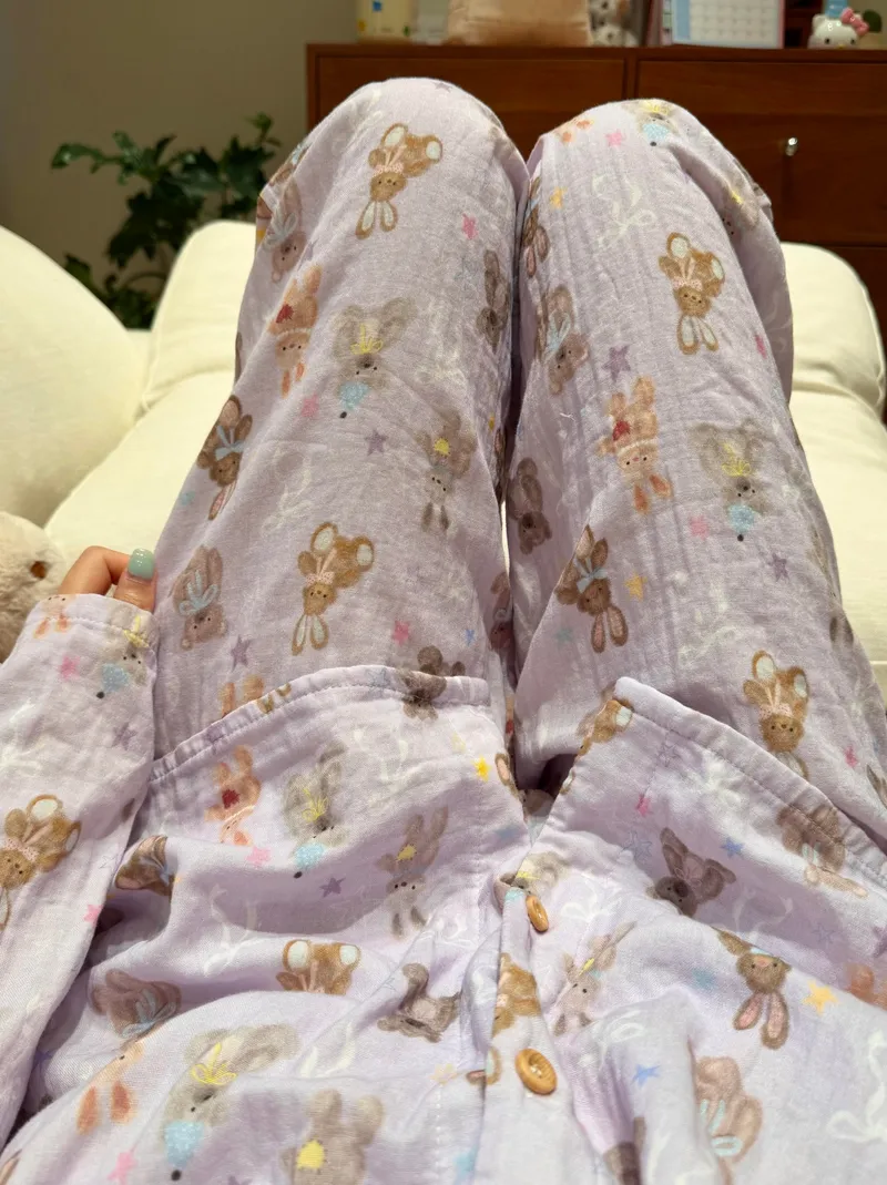 Ensemble de pyjama femme 8359 violet taro lapin nouvelle collection printemps-automne 2027 style influenceuse coréen manches longues · Grossiste · OEM · Mondial - View 3