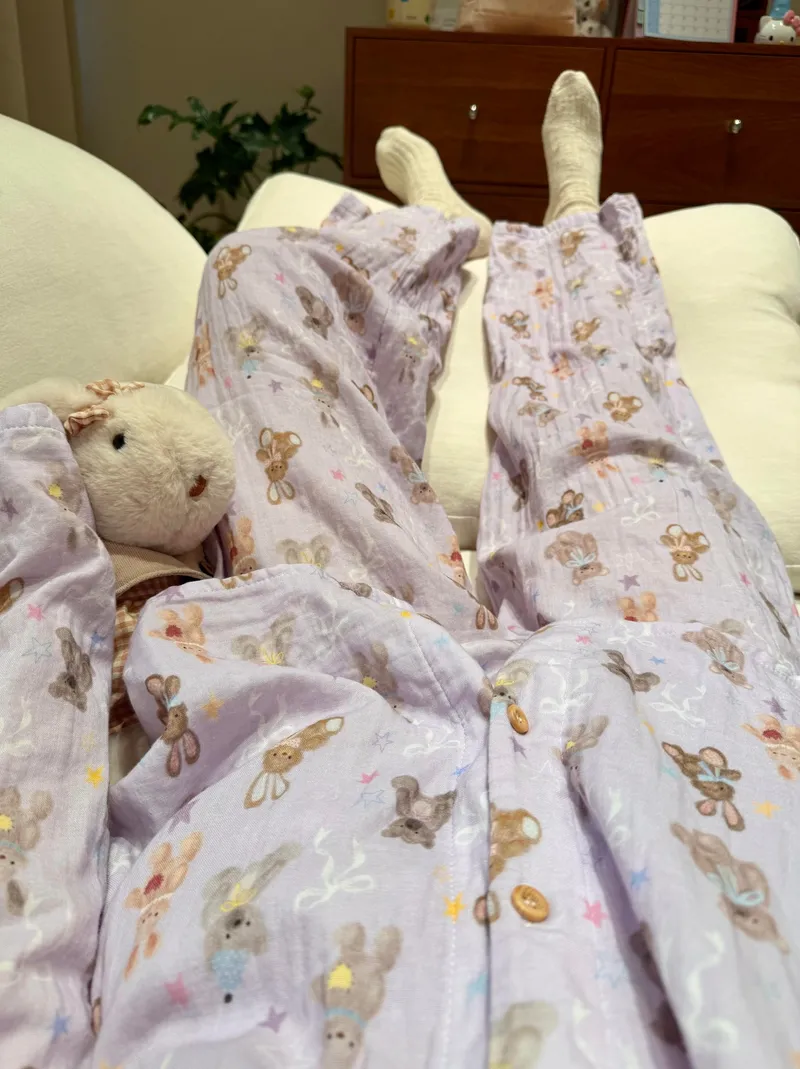 Ensemble de pyjama femme 8359 violet taro lapin nouvelle collection printemps-automne 2027 style influenceuse coréen manches longues · Grossiste · OEM · Mondial