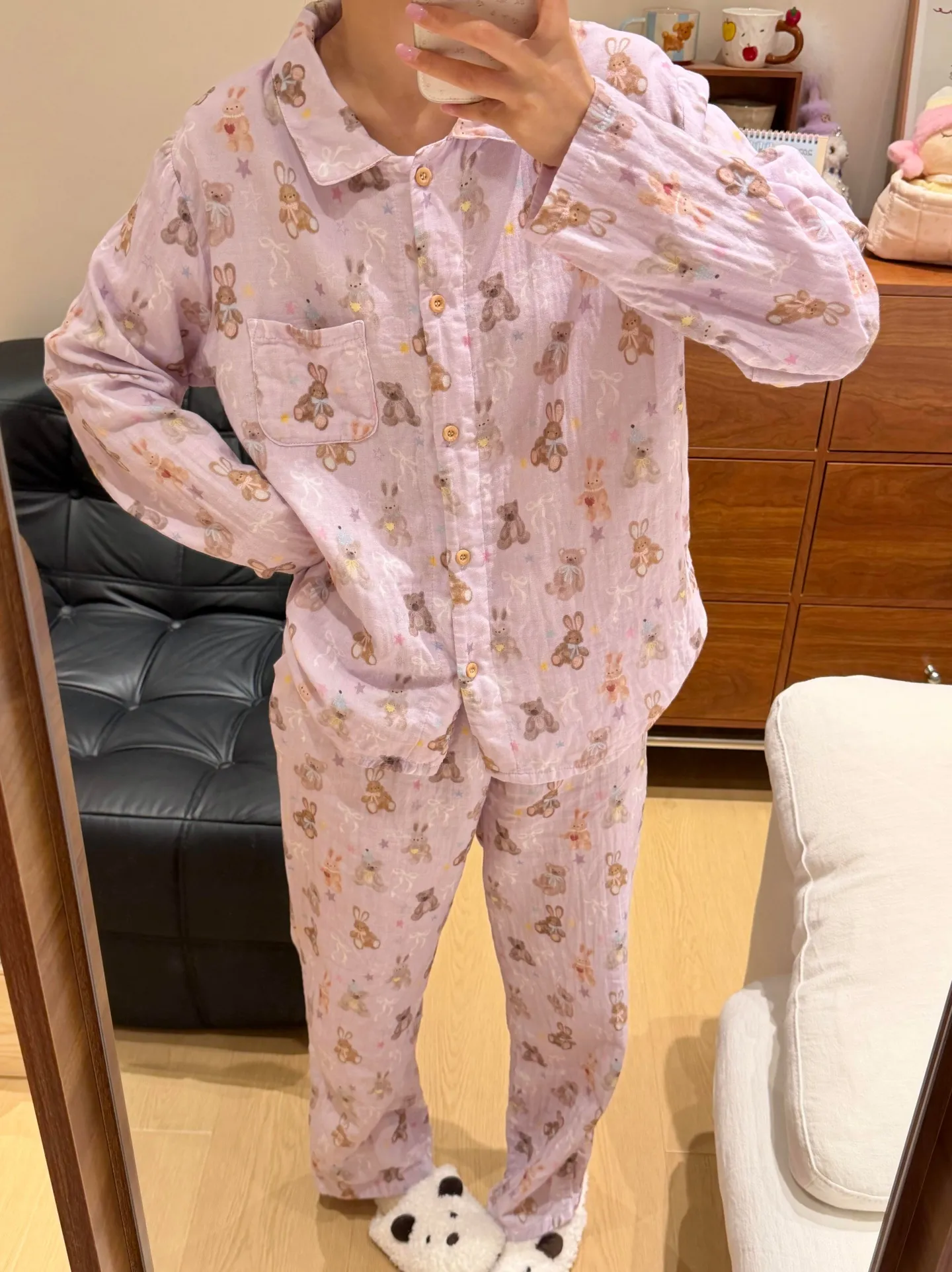 Ensemble de pyjama femme 8359 violet taro lapin nouvelle collection printemps-automne 2027 style influenceuse coréen manches longues · Grossiste · OEM · Mondial - Detail 10