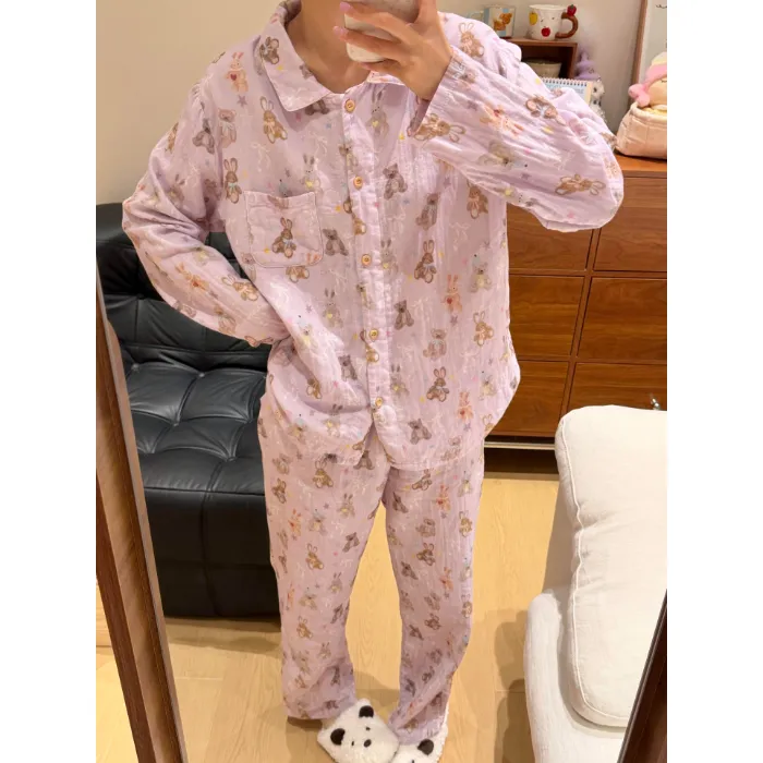 Ensemble de pyjama femme 8359 violet taro lapin nouvelle collection printemps-automne 2027 style influenceuse coréen manches longues · Grossiste · OEM · Mondial - Detail 1
