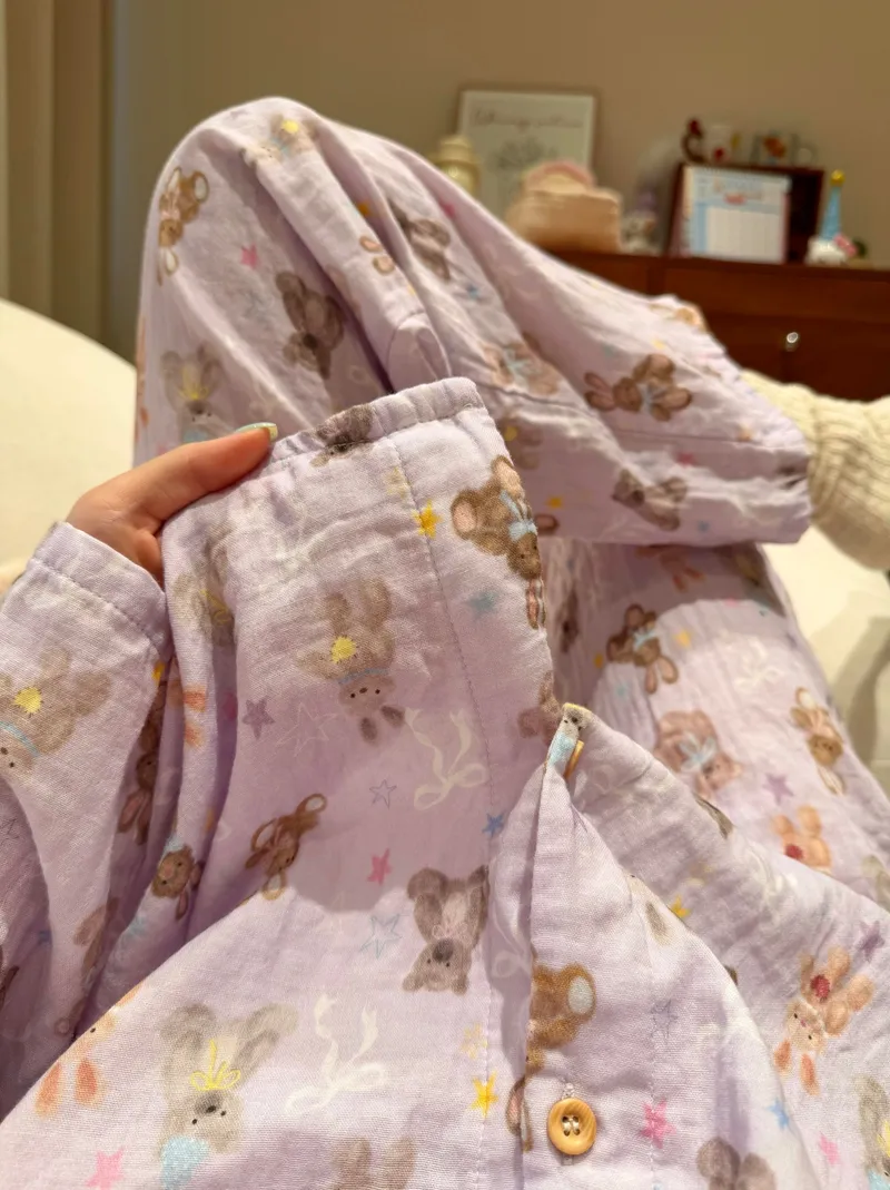 Ensemble de pyjama femme 8359 violet taro lapin nouvelle collection printemps-automne 2027 style influenceuse coréen manches longues · Grossiste · OEM · Mondial - View 4