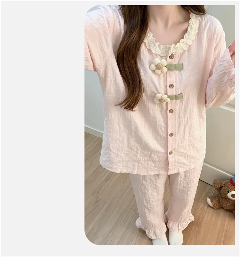 Nouveauté automne 2026, pyjama femme en coton nuage, manches longues et pantalon long, ensemble de maison doux et confortable · Grossiste · OEM · Mondial - Detail 15