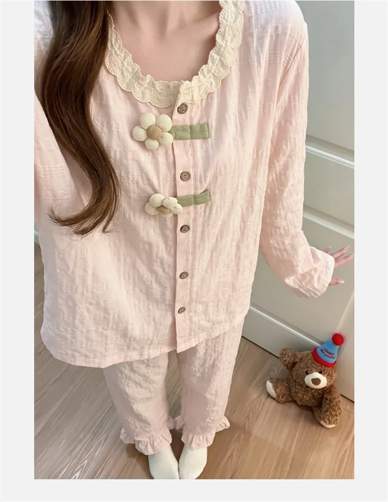Nouveauté automne 2026, pyjama femme en coton nuage, manches longues et pantalon long, ensemble de maison doux et confortable · Grossiste · OEM · Mondial - Detail 12