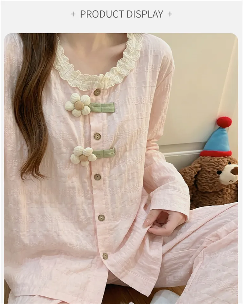 Nouveauté automne 2026, pyjama femme en coton nuage, manches longues et pantalon long, ensemble de maison doux et confortable · Grossiste · OEM · Mondial - Detail 9