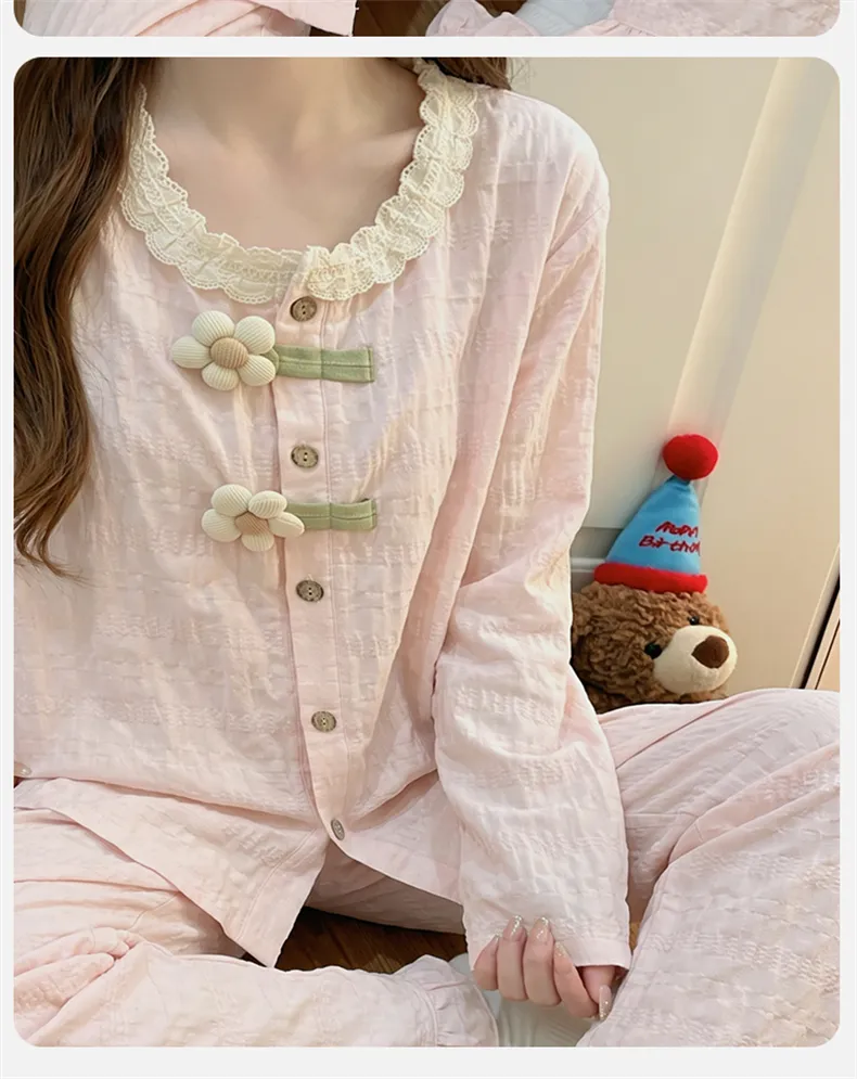 Nouveauté automne 2026, pyjama femme en coton nuage, manches longues et pantalon long, ensemble de maison doux et confortable · Grossiste · OEM · Mondial - Detail 10