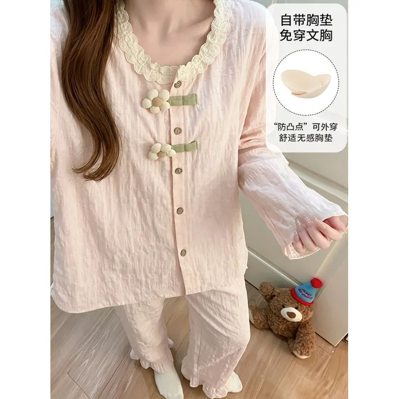 Nouveauté automne 2026, pyjama femme en coton nuage, manches longues et pantalon long, ensemble de maison doux et confortable · Grossiste · OEM · Mondial - View 2