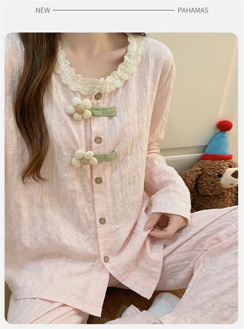 Nouveauté automne 2026, pyjama femme en coton nuage, manches longues et pantalon long, ensemble de maison doux et confortable · Grossiste · OEM · Mondial - Detail 13