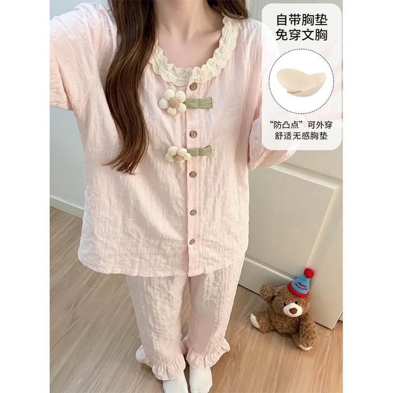 Nouveauté automne 2026, pyjama femme en coton nuage, manches longues et pantalon long, ensemble de maison doux et confortable · Grossiste · OEM · Mondial - View 4