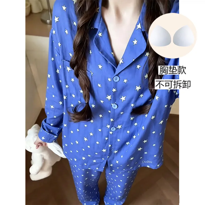 All-Over Star Print Soft Cloud Cotton Spring Autumn Long Sleeve Pajamas Women's Plus Size Loungewear Set · Wholesale · OEM · Worldwide Shipping - View 1