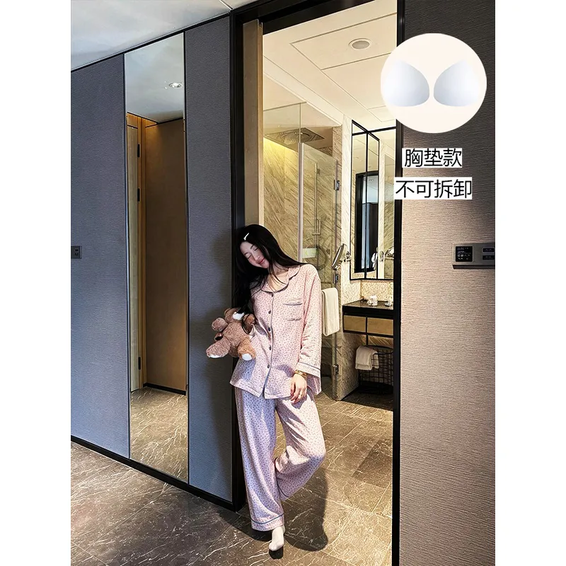 Spring Autumn Plus Size Allover Floral Print Long Sleeve Long Pants Pajamas Women Loungewear Lapel Collar Two-Piece Set · Wholesale · OEM · Worldwide Shipping - Detail 7