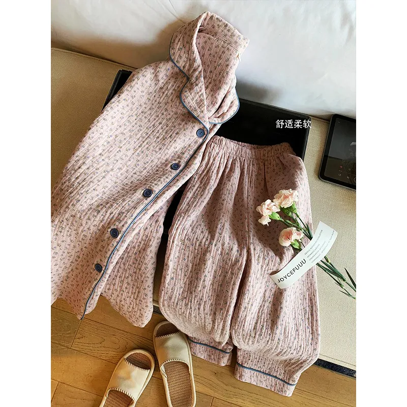 Spring Autumn Plus Size Allover Floral Print Long Sleeve Long Pants Pajamas Women Loungewear Lapel Collar Two-Piece Set · Wholesale · OEM · Worldwide Shipping - Detail 8
