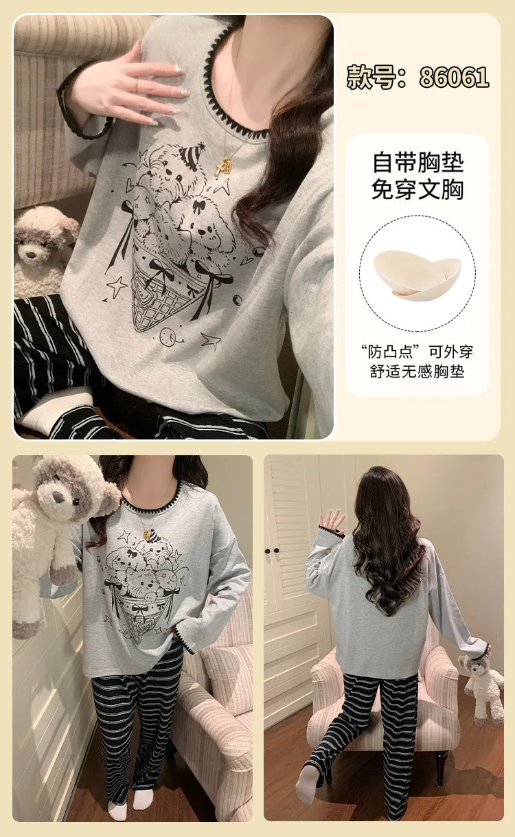 Cotton-Like Pajamas Women Autumn Winter New with Chest Pad Sweet Girl Cartoon Long Sleeve Outer Wear Student Homewear Set · Wholesale · OEM · Worldwide Shipping - Detail 16
