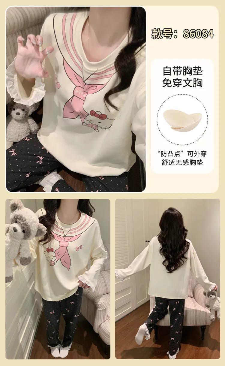 Cotton-Like Pajamas Women Autumn Winter New with Chest Pad Sweet Girl Cartoon Long Sleeve Outer Wear Student Homewear Set · Wholesale · OEM · Worldwide Shipping - Detail 21