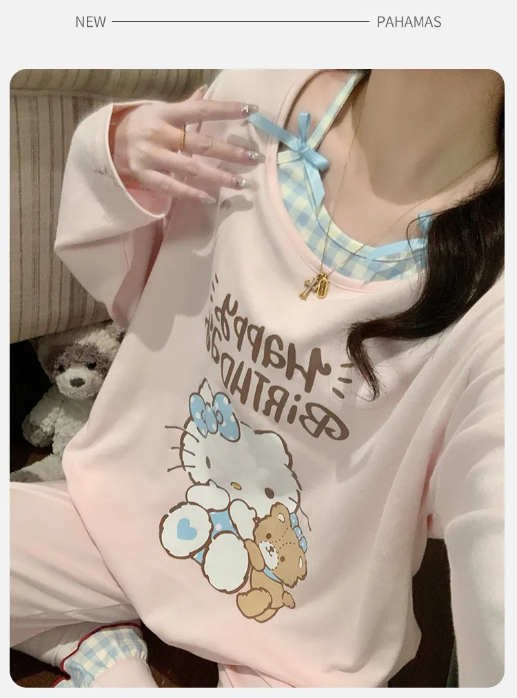 Cotton-Like Pajamas Women Autumn Winter New with Chest Pad Sweet Girl Cartoon Long Sleeve Outer Wear Student Homewear Set · Wholesale · OEM · Worldwide Shipping - Detail 12