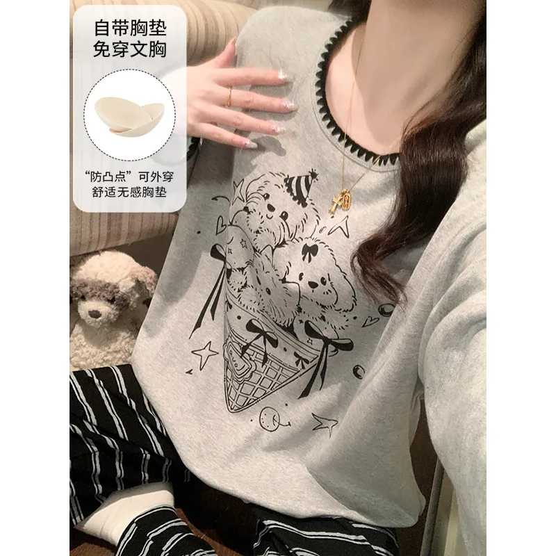 Cotton-Like Pajamas Women Autumn Winter New with Chest Pad Sweet Girl Cartoon Long Sleeve Outer Wear Student Homewear Set · Wholesale · OEM · Worldwide Shipping - View 2