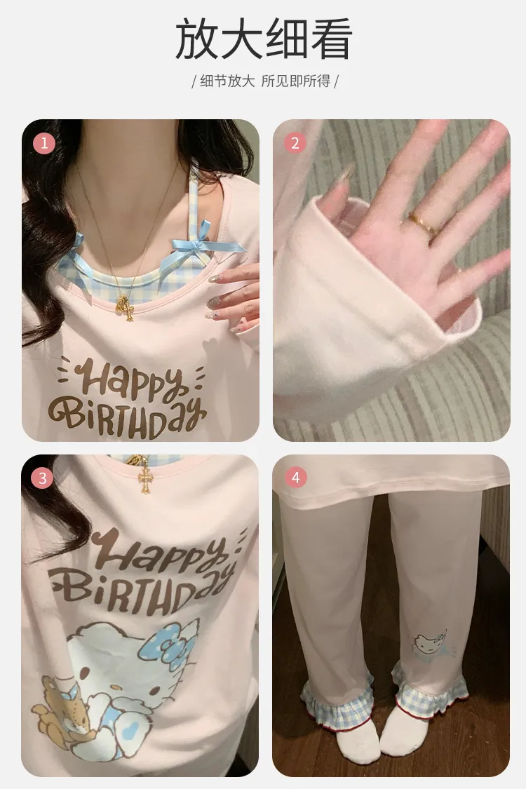Cotton-Like Pajamas Women Autumn Winter New with Chest Pad Sweet Girl Cartoon Long Sleeve Outer Wear Student Homewear Set · Wholesale · OEM · Worldwide Shipping - Detail 15