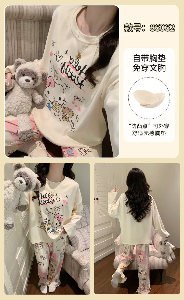Cotton-Like Pajamas Women Autumn Winter New with Chest Pad Sweet Girl Cartoon Long Sleeve Outer Wear Student Homewear Set · Wholesale · OEM · Worldwide Shipping - Detail 17