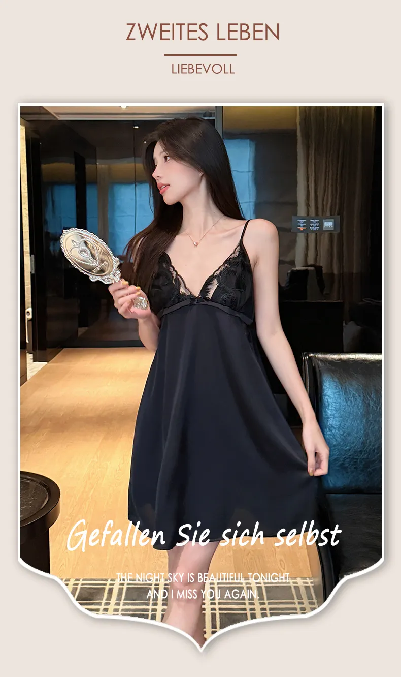 Summer Light Luxury French-Style Heavy-Craft Feather-Trimmed Pajama Camisole with Chest Pad and Shorts Premium Ice Snow Silk Nightdress · Wholesale · OEM · Worldwide Shipping - Detail 14